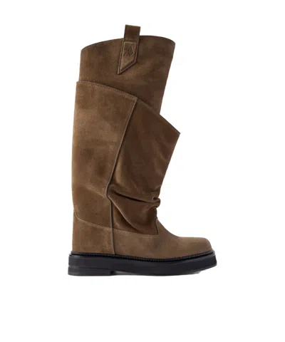 Attico Passeggiata Layered Suede Knee Boots In Brown