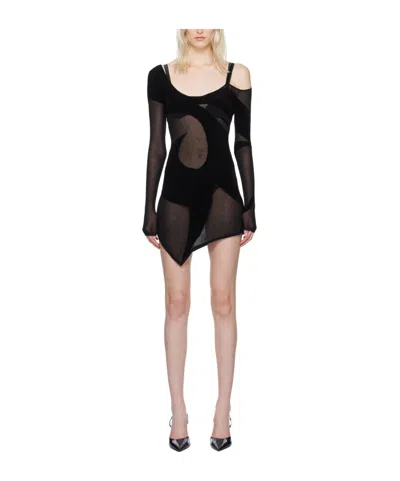 Attico Pattern Long-sleeved Dress In Black