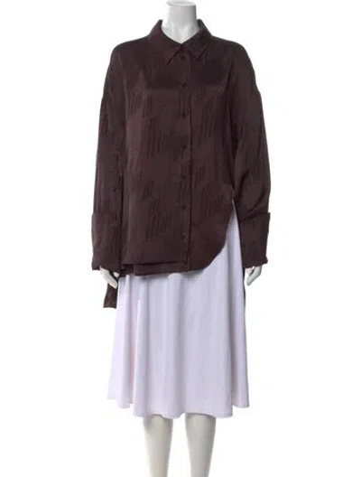 Pre-owned Attico Patterned Long Sleeve Button-up Top In Brown