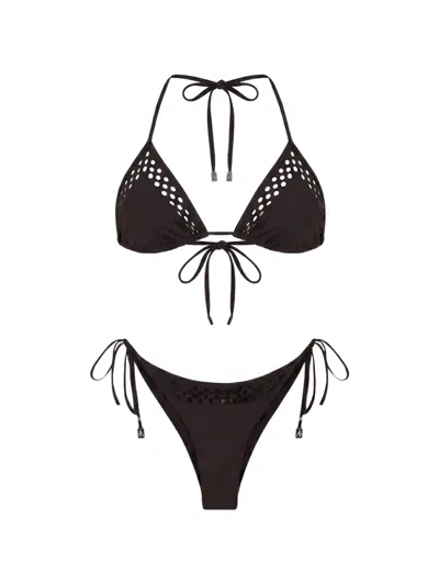 Attico Perforated-detail Bikini In Brown