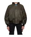 Attico Pilot Leather Jacket With Stand-neck Collar In Black
