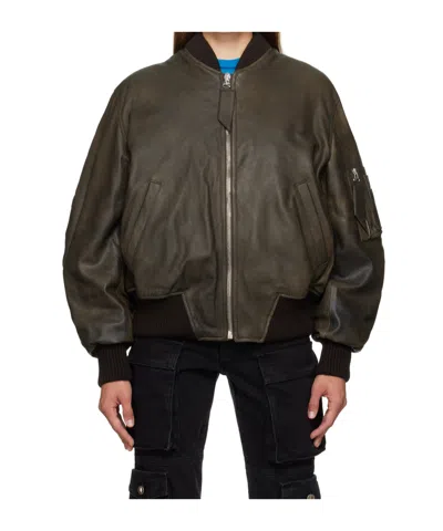 Attico Pilot Leather Jacket With Stand-neck Collar In 832 Lark & Pirate Bl