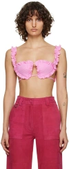 Attico Glory Ruffled Cotton Bra Top In 367 Neon Pink