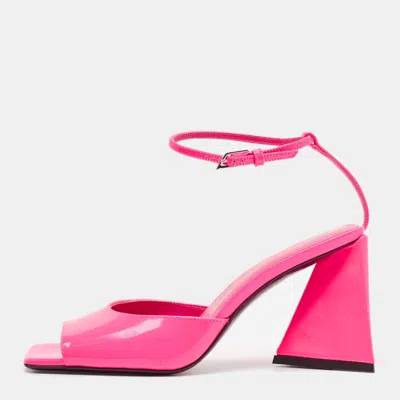 Pre-owned Attico Pink Leather Piper Ankle Strap Sandals Size 38