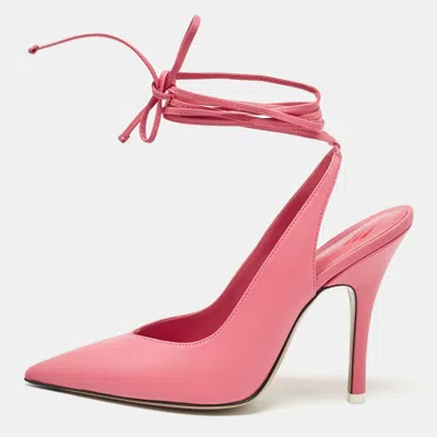 Pre-owned Attico Pink Leather Venus Ankle Tie Pumps Size 38