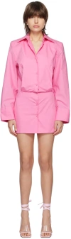 Attico Margot Chemisier Minidress With Relaxed Fit In 367 Neon Pink