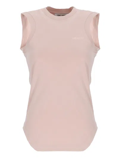 Attico Pink Reese Embroidered Cotton Tank Top In Transparent