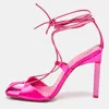 Attico Pink Satin Ankle Wrap Sandals In Multi