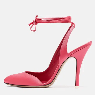 Attico Pink Satin Carrie Ankle Wrap Pumps