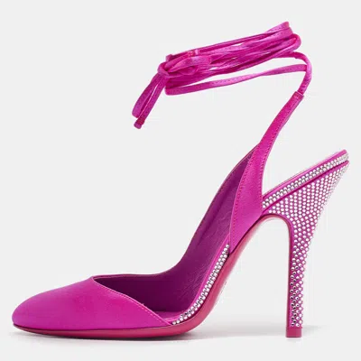 Pre-owned Attico Pink Satin Crystal Embellished Ankle Strap Pumps Size 40