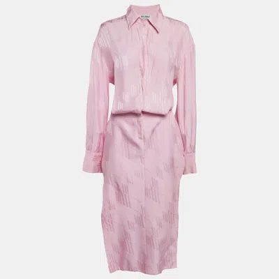 Pre-owned Attico Pink Satin Jacquard Slit Detail Charla Midi Dress M