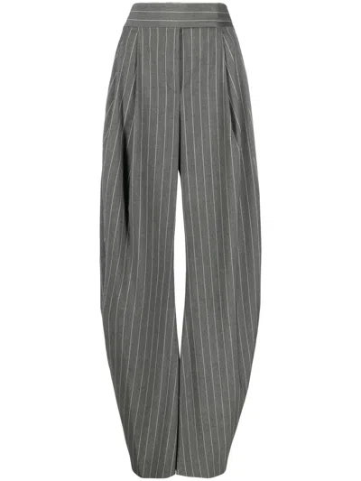 Attico Pinstriped Wide-leg Tailored Trousers In Grey/white