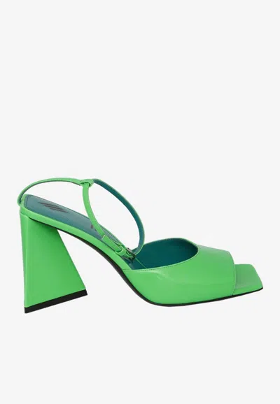 Attico Piper 85 Sandals In Eco-patent Leather In Green