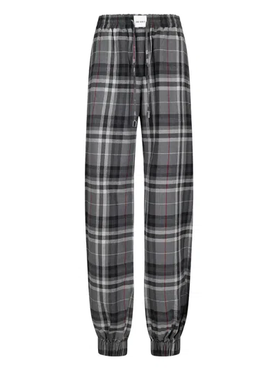 Attico Plaid Drawstring Trousers In Gray