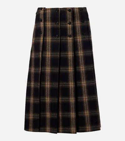 Attico Plaid Pleated Cotton Midi Skirt In Black