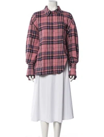 Pre-owned Attico Plaid Print Long Sleeve Button-up Top In Pink