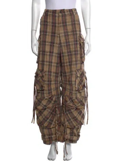 Pre-owned Attico Plaid Print Wide Leg Pants In Brown