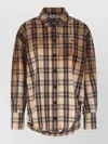 Attico Plaid Shirt Collared Neck Long Sleeves Frayed Hem In Brown