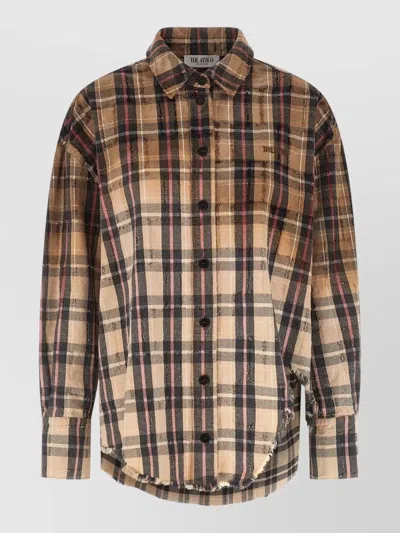Attico Plaid Shirt Collared Neck Long Sleeves Frayed Hem In Brown