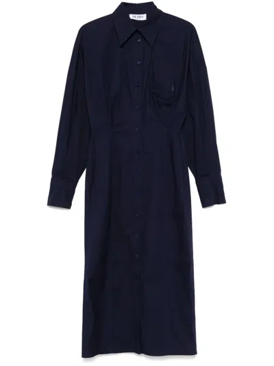 Attico Pleat-detail Midi Dress In Blue