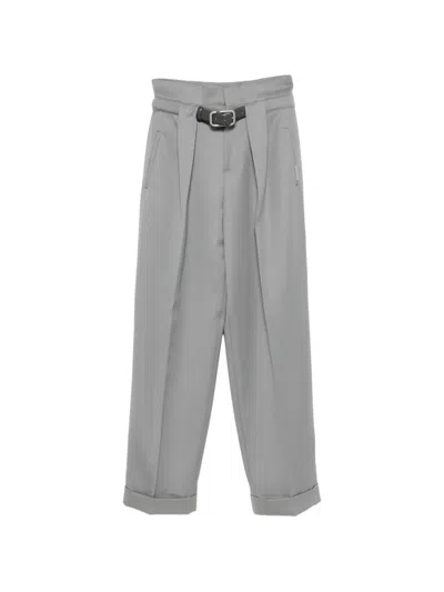 Attico Pleated Belted Trousers In Gray