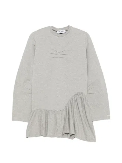 Attico Pleated Long-sleeve Mini Dress In Gray
