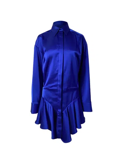 Pre-owned Attico Pleated Shirt Dress In Blue