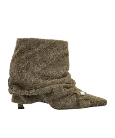 Attico Pleated Short Boots In Brown