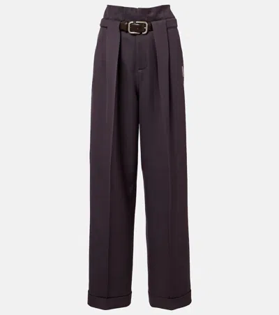 Attico Pleated Virgin Wool Wide-leg Pants In Black