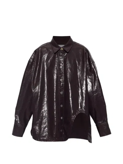 Attico Plum Shimmer-finish Cut-out Jacket In Brown