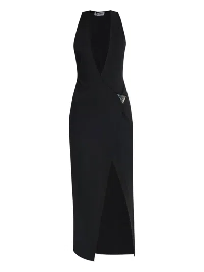 Attico Plunge-neck Split Midi Dress In Black