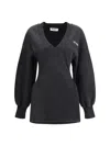 Attico V-neck Mini Dress With Embossed Logo In Black