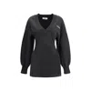 Attico V-neck Mini Dress With Embossed Logo In Black