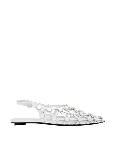 Attico Pointed Ballerina Flats With Mirror Accents In Silver
