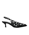 Attico Grid Slingback Embellished Kitten Heel Pumps In Black