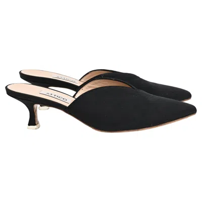 Attico Pointed-toe Kitten-heeled Mules In Black Canvas