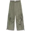 Attico Women's Wide Leg High-waisted Pants With Adjustable Elastic In Military