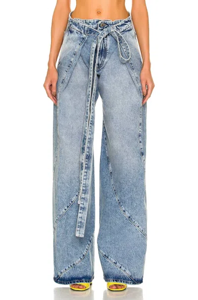 Attico Pre-loved Denim With Slit Pockets And Belted Waist Jean In Blue
