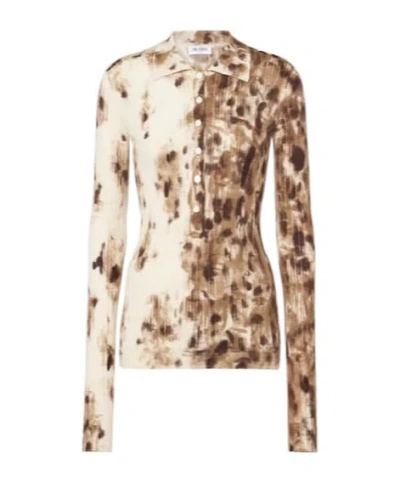 Attico Printed Cashmere And Silk Polo Sweater In Neutral