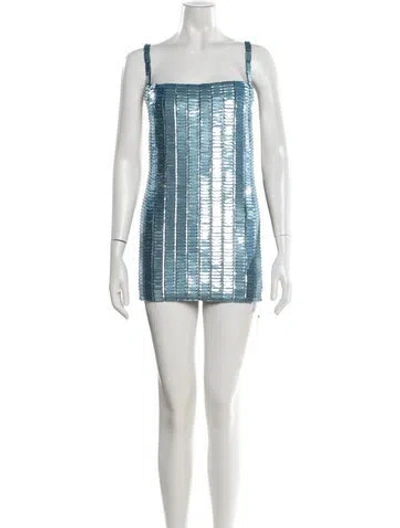 Pre-owned Attico Printed Mini Dress In Blue