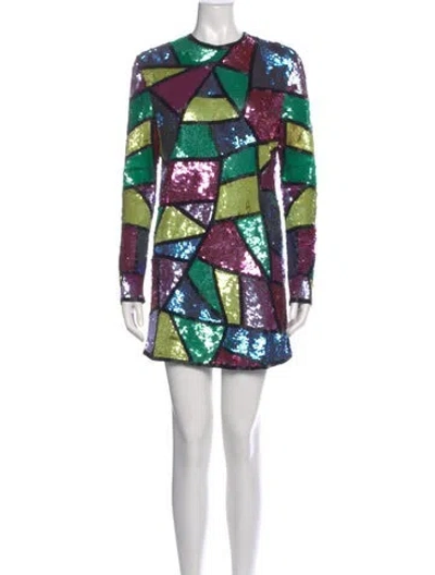 Pre-owned Attico Printed Mini Dress In Green