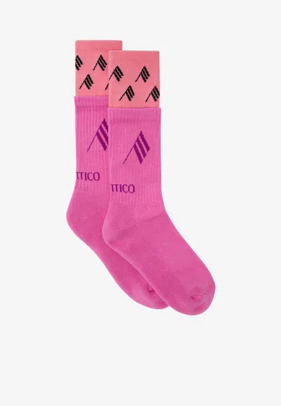 Attico Printed Ribbed Socks In Pink