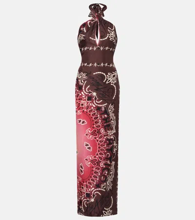 Attico Printed Silk Maxi Dress In Multi