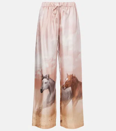 ATTICO PRINTED SILK TWILL PALAZZO PANTS