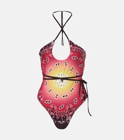 Attico Printed Swimsuit In Brown
