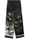 Attico Drawstring Waistband Printed Trousers Wide Leg In Grey