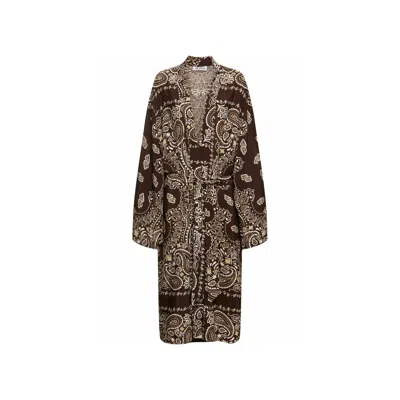 Attico Printed Viscose Twill Kaftan Dress In Brown