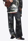 Attico Drawstring Waistband Printed Trousers Wide Leg In Black