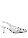 Attico Grid Studded Metallic Leather Slingback Pumps