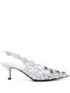 Attico Grid Studded Metallic Leather Slingback Pumps In Metallic